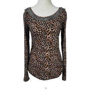C. OLIVER Women S ANIMAL SILVER BEADED EMBELLISHED COLD SHOULDER CUT OUT TOP Y2K